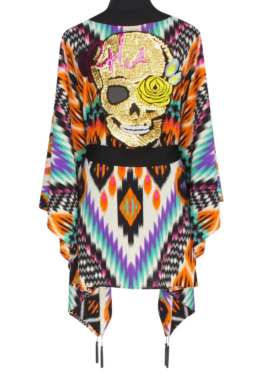 Tribal – Orange Apache Kimono Skull (Black)