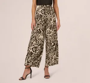 Tropical Floral Print Wide Leg Pants With Drawstring Waist In Chocolate Walnut Large Swirl