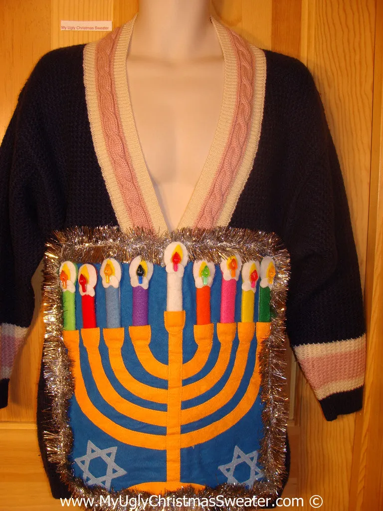 Ugly Christmas Sweater Party Hanukkah Sweater  Menorah (j298)