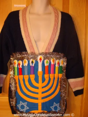 Ugly Christmas Sweater Party Hanukkah Sweater  Menorah (j298)