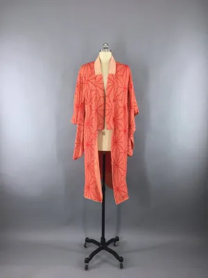 Vintage 1920s Silk Kimono Robe / Red Shibori Print Stars / Size XXS XS