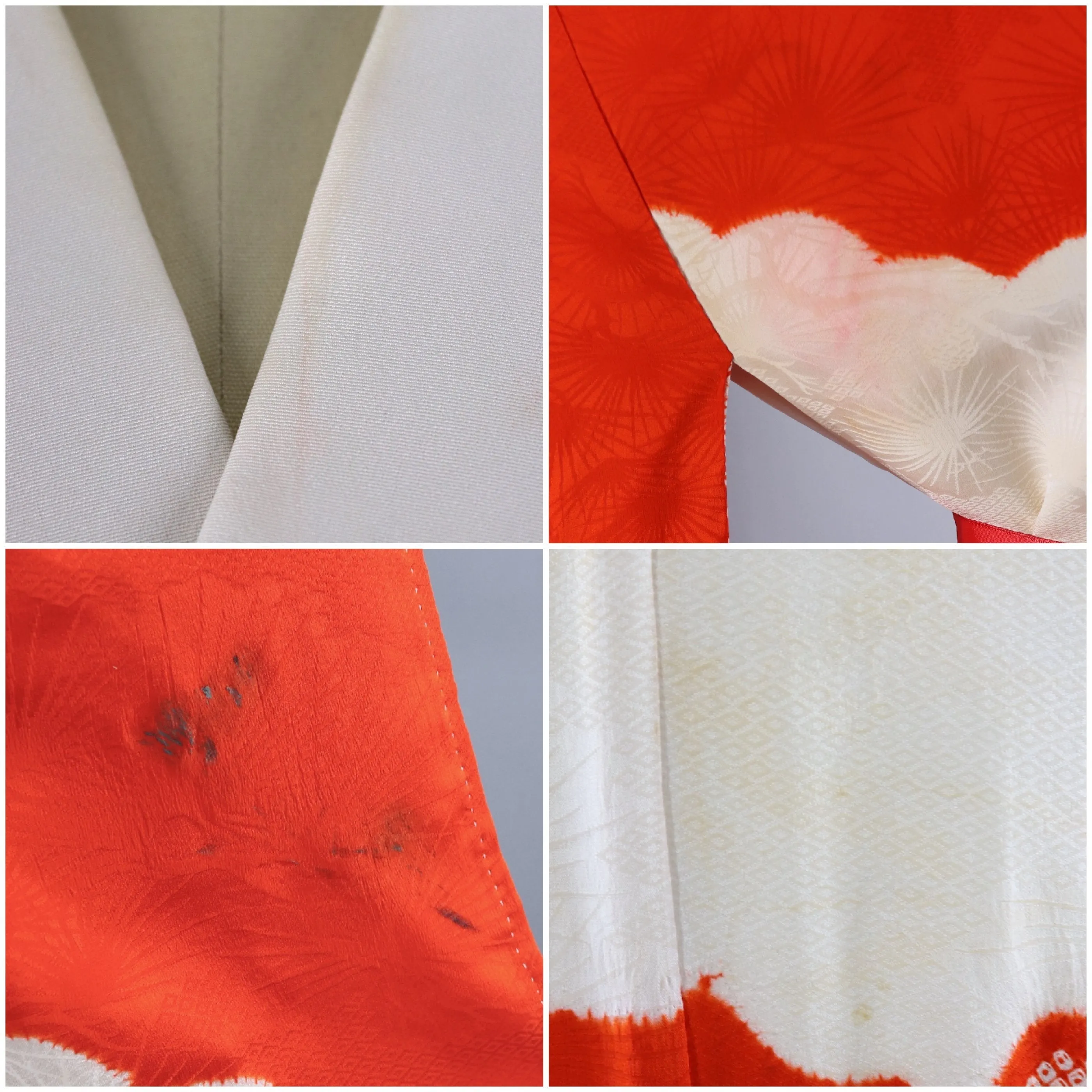 Vintage 1940s Silk Kimono Robe Juban / Red & White Shibori