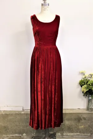 Vintage 1960s Cherry Red Velvet Full Length Maxidress