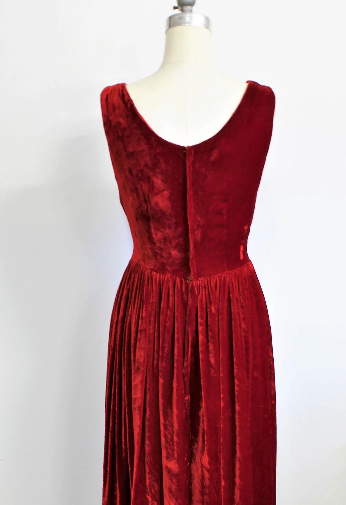 Vintage 1960s Cherry Red Velvet Full Length Maxidress