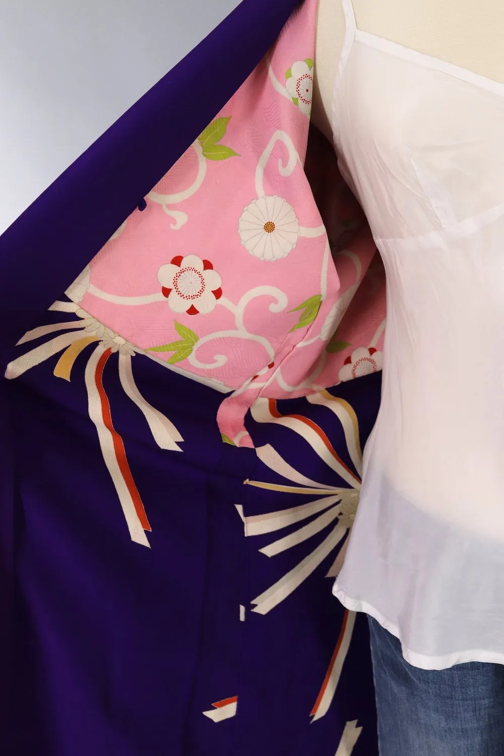 Vintage Silk Kimono Cardigan Jacket / Purple Starburst