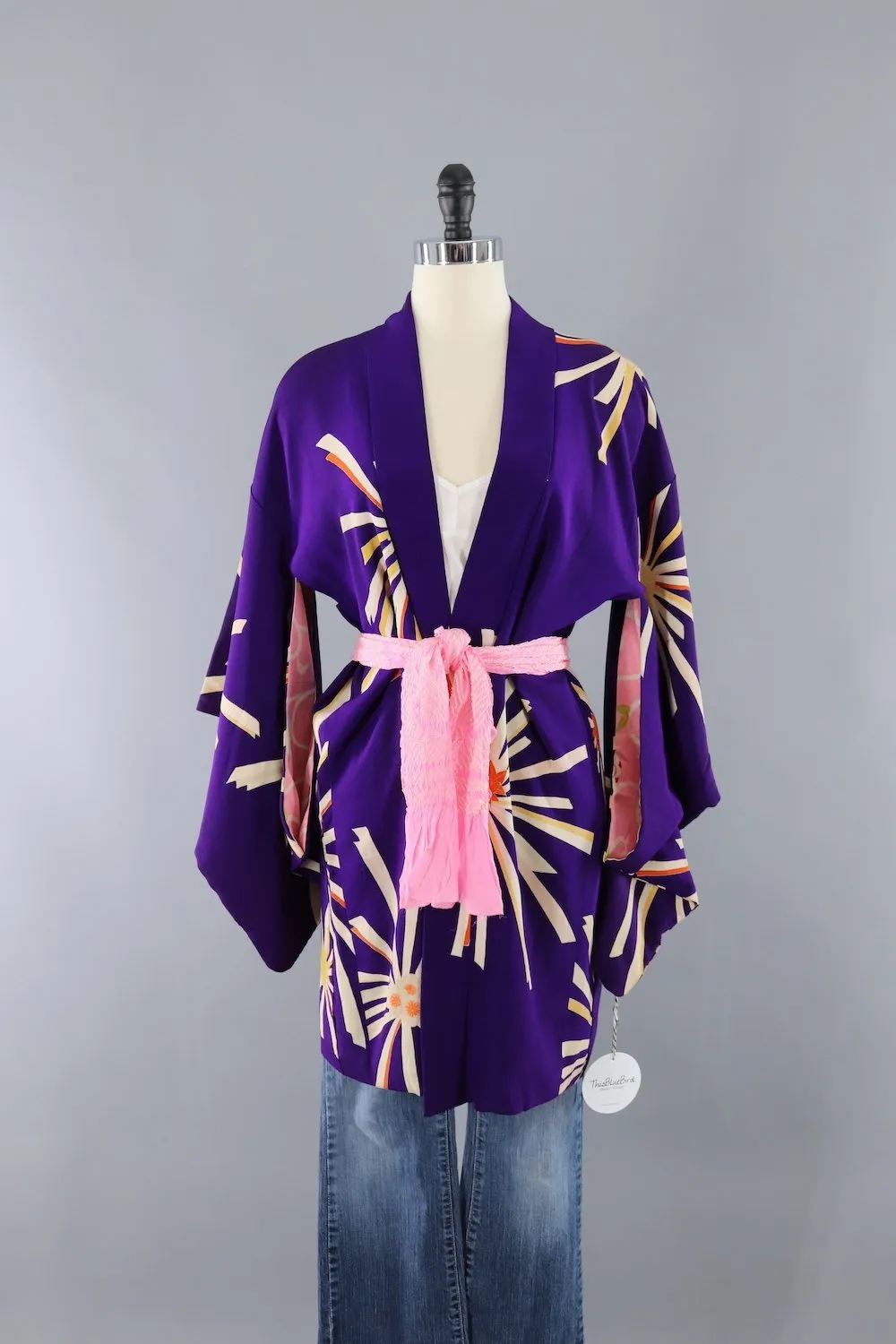 Vintage Silk Kimono Cardigan Jacket / Purple Starburst