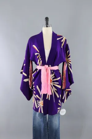 Vintage Silk Kimono Cardigan Jacket / Purple Starburst