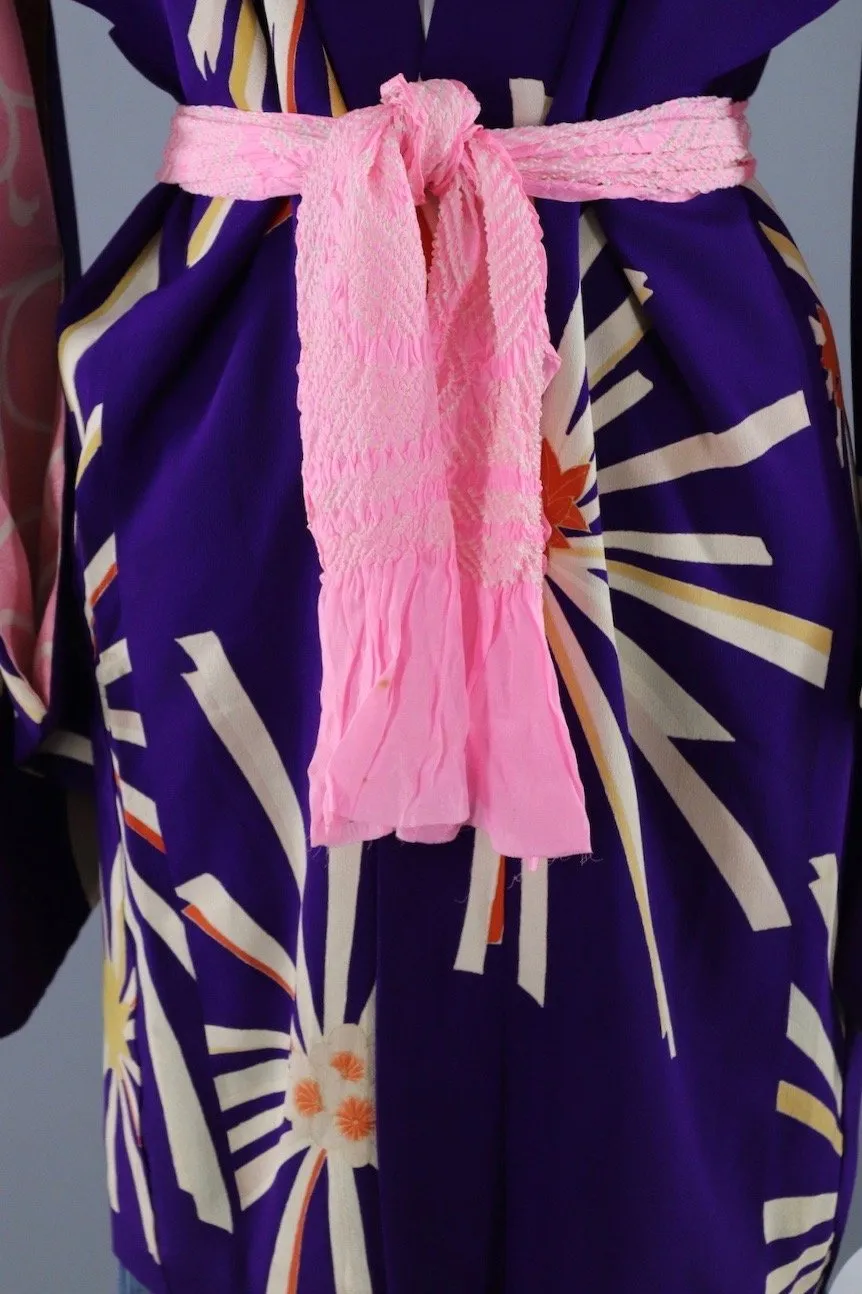 Vintage Silk Kimono Cardigan Jacket / Purple Starburst
