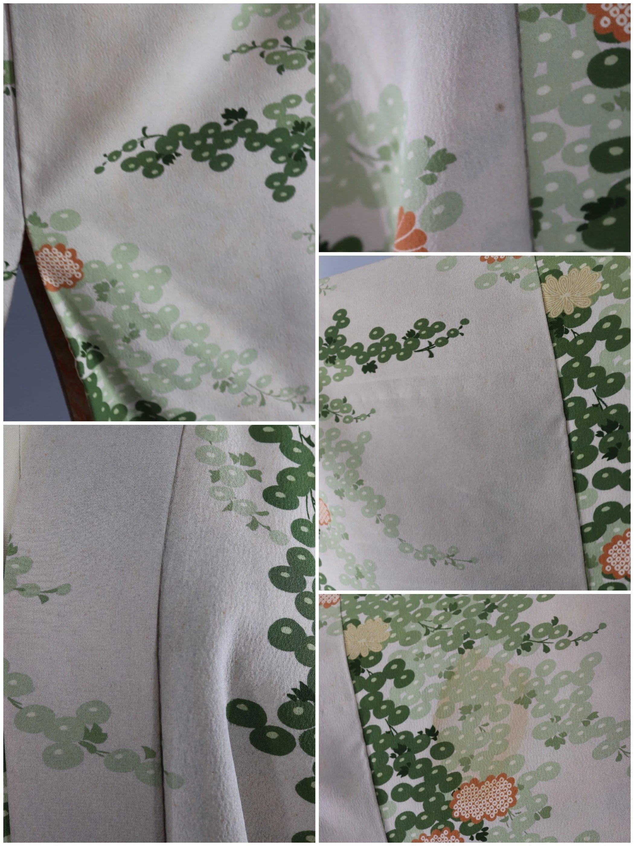 Vintage Silk Kimono Cardigan / Taupe Green Floral