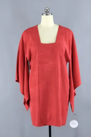 Vintage Silk Kimono Jacket in Red Floral