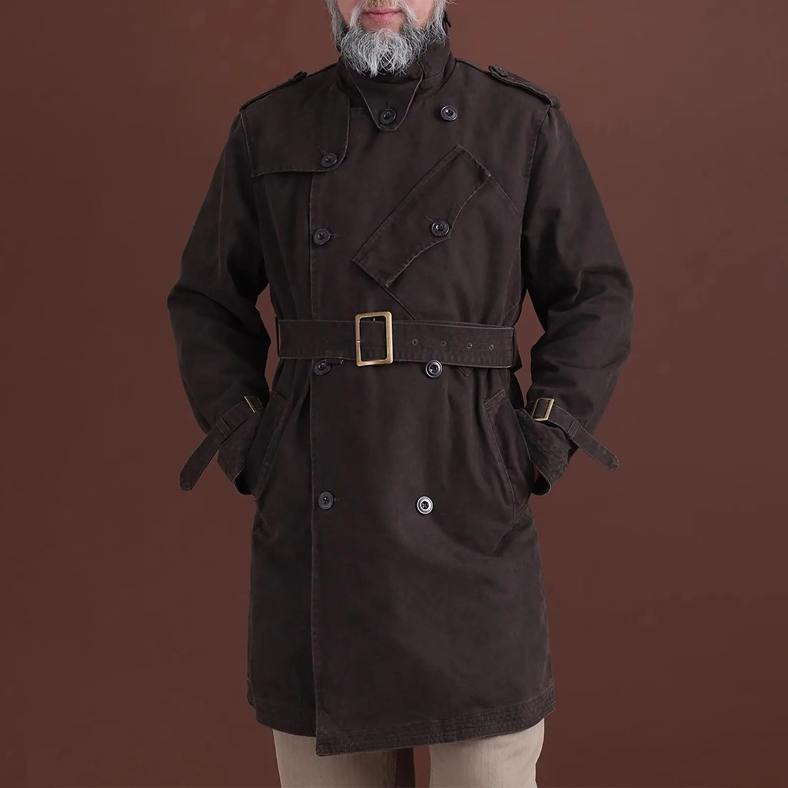 Vintage World War II British Army Trench Trench Coat Long Jacket