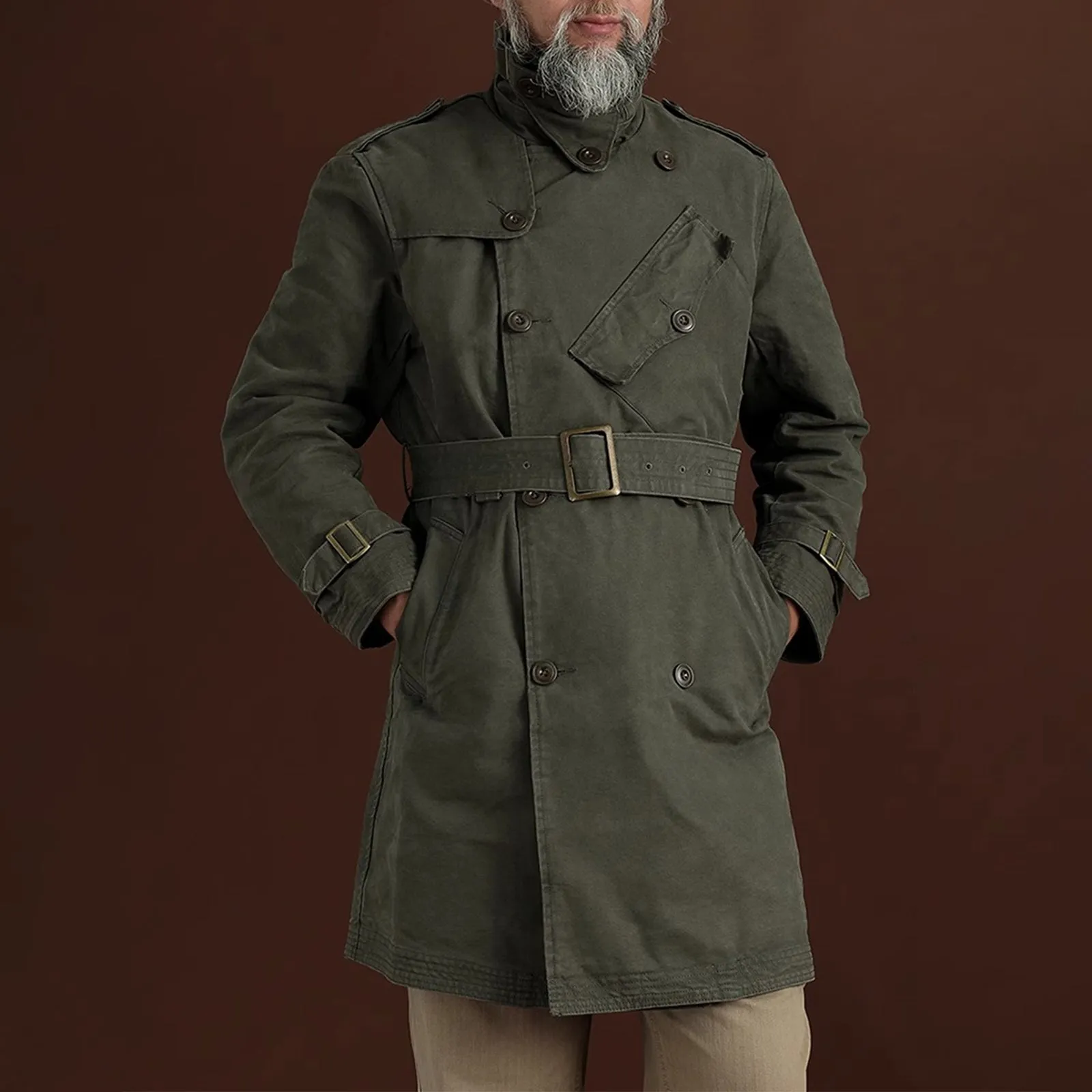 Vintage World War II British Army Trench Trench Coat Long Jacket