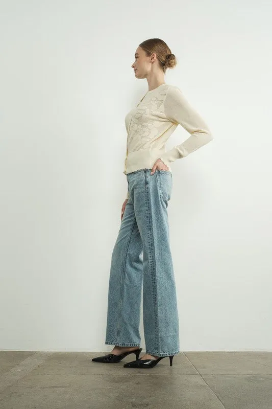 Waitlist 11/5 ♥ Carolyn Long Sleeve Sheer Flower Netted Cardigan Cream