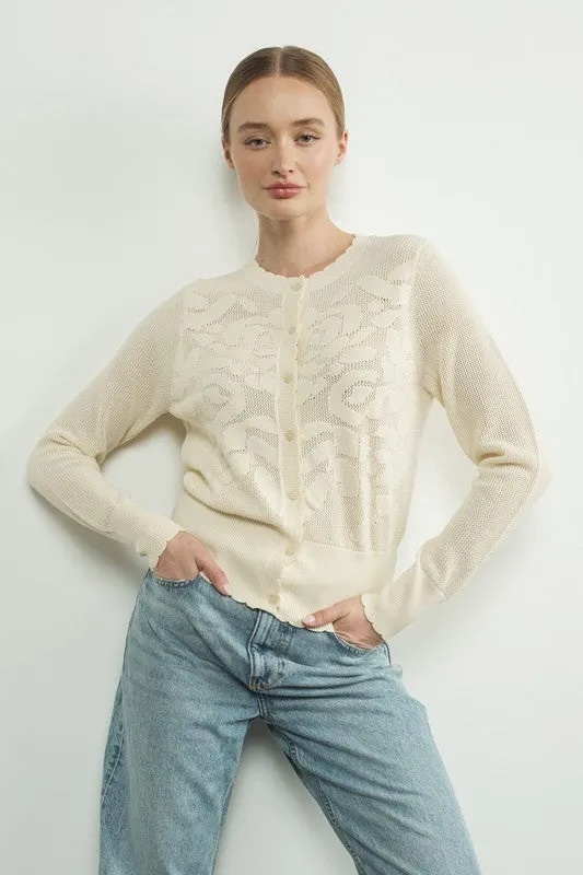 Waitlist 11/5 ♥ Carolyn Long Sleeve Sheer Flower Netted Cardigan Cream