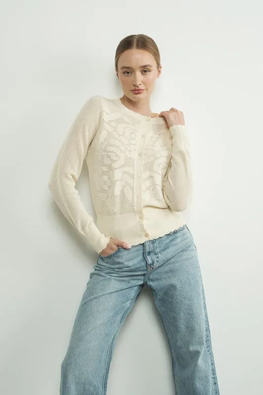 Waitlist 11/5 ♥ Carolyn Long Sleeve Sheer Flower Netted Cardigan Cream