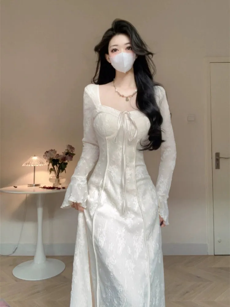 White lace dress for women ankle length party dress      S5876