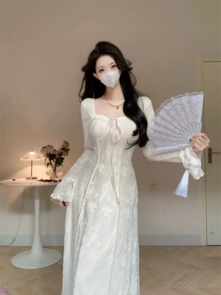 White lace dress for women ankle length party dress      S5876