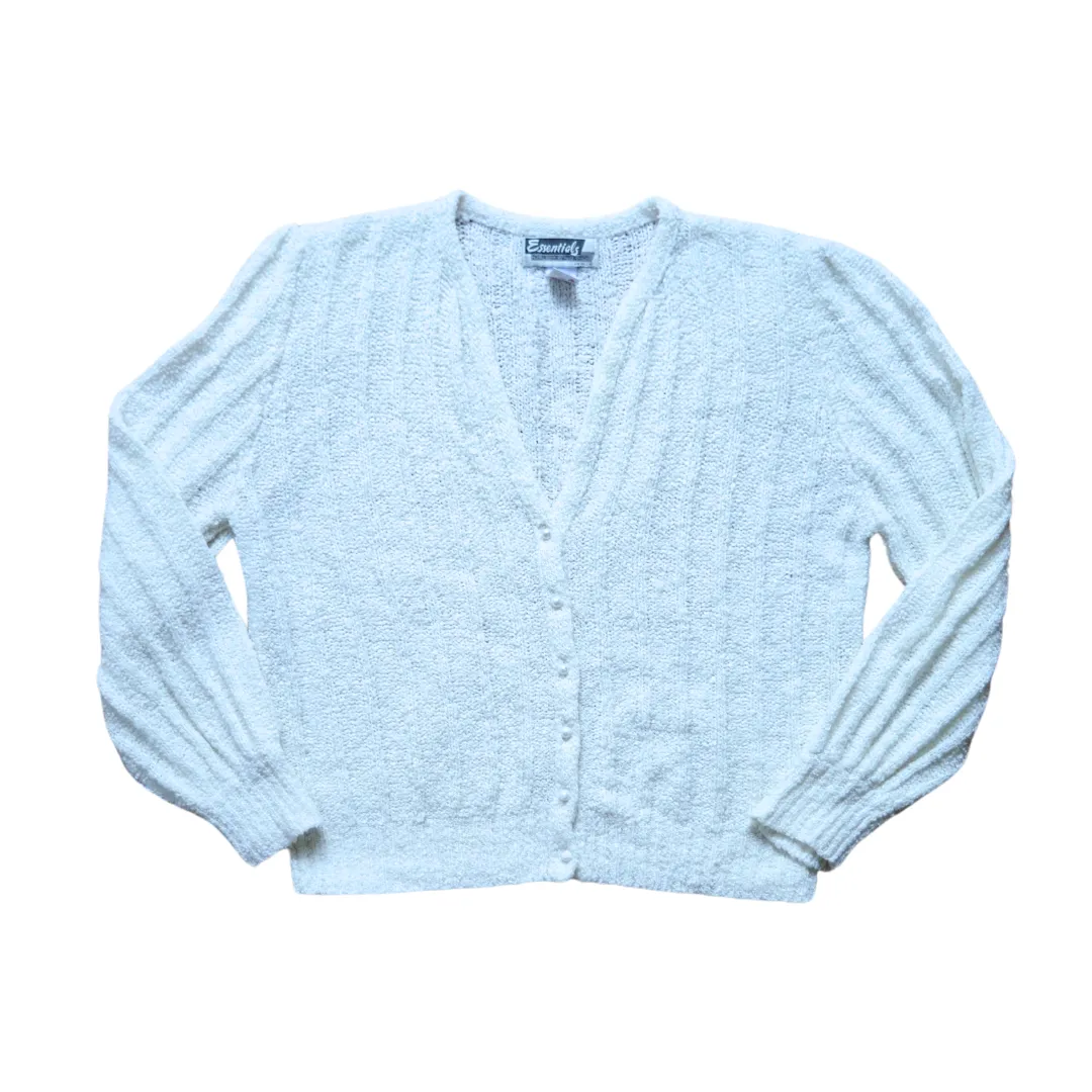 White Stripe Knit Cardigan | Medium-Large