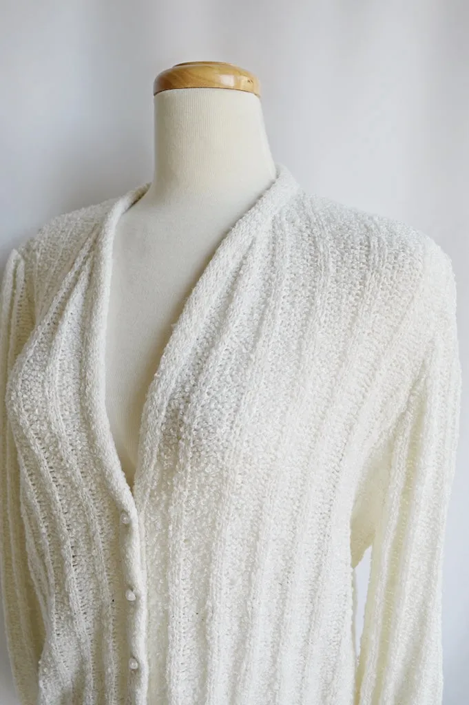 White Stripe Knit Cardigan | Medium-Large