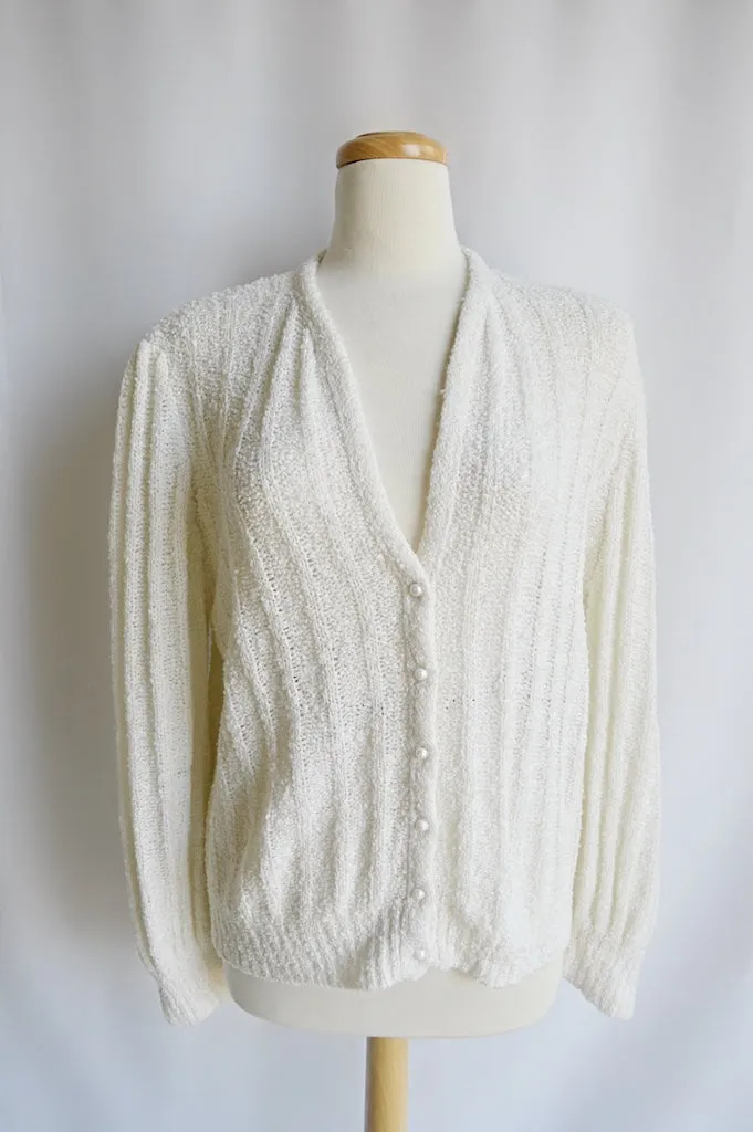 White Stripe Knit Cardigan | Medium-Large