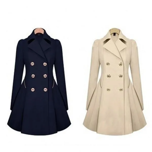 Women Trench Coat Plus Size Autumn Women's Double Breasted Warm Windbreaker Long Trench Coat