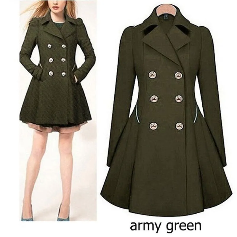 Women Trench Coat Plus Size Autumn Women's Double Breasted Warm Windbreaker Long Trench Coat