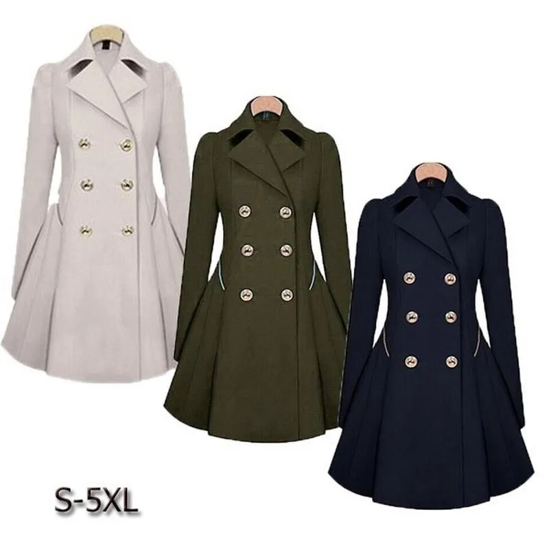 Women Trench Coat Plus Size Autumn Women's Double Breasted Warm Windbreaker Long Trench Coat